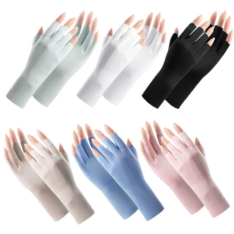 

Ice Silk Sunscreen Gloves for Women Summer Thin Anti-UV Half Fingers Mittens Elasticity Breathable Outdoor Riding Driving Gloves