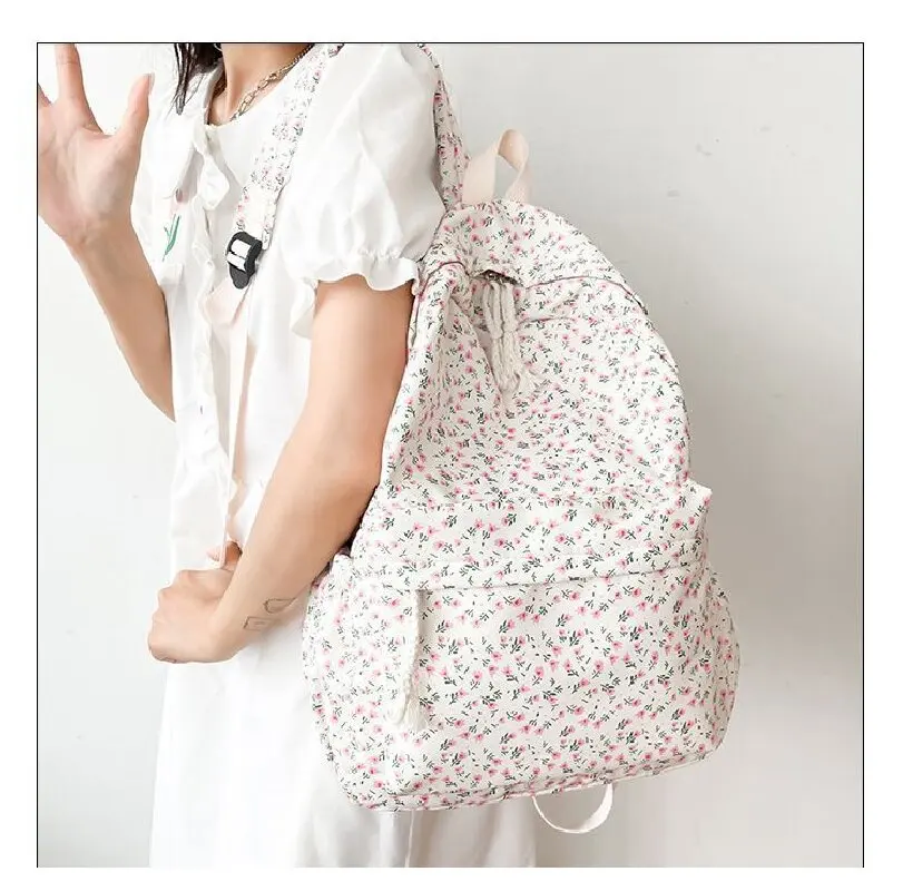 حقيبة ظهر على شكل زهور على طراز الكلية للفتيات على طراز هاراجوكو مطبوعة حقيبة مدرسية لطلاب المدارس الثانوية للنساء والرجال حقيبة سفر ذات سعة كبيرة #6
