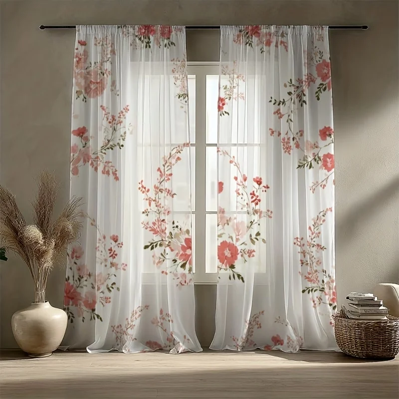 2PCS Digital Printing Sheer Curtain, Owl Forest Woodland Night Pattern, Wise Whimsical Nature Kids Bedroom Nursery Decor view 6