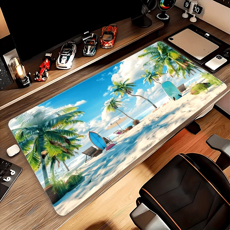 

A Beach Vacation Scenery Mouse Pad, Extra-Large Size, Rectangular Shape, Made of Durable Non-Slip Rubber