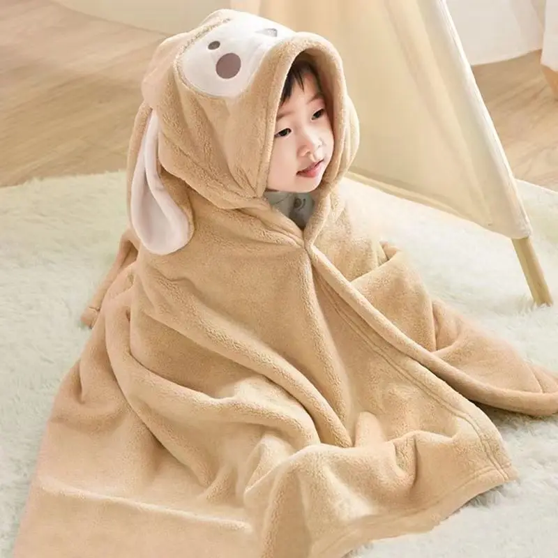 

New Fashion Thick Coral Fleece Blanket Absorbent Boys Girls Nap Towel Poncho Hooded Wearable