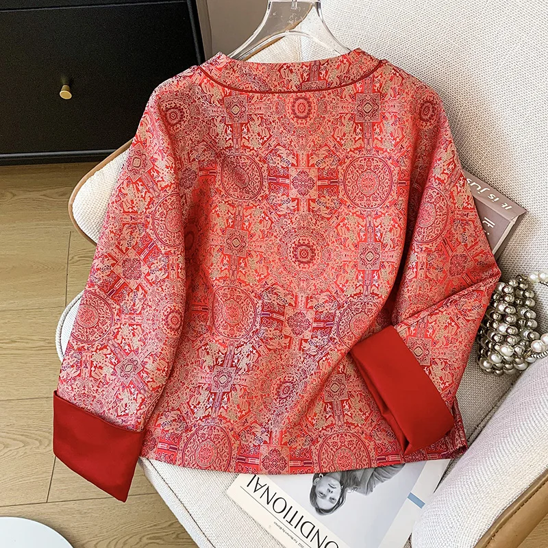 New Chinese Style Eastern Autumn Heavy Embroidery Button Hanfu Stand Collar Patchwork Long Sleeve Open Cardigan Ethnic Wind Coat