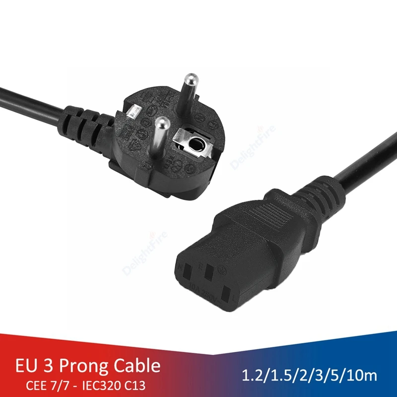 EU Power Cord 2/3/5m IEC C13 Power Adapter Extension Cable for Dell Computer PC Monitor DJ Studio Lights HP Printer Projector