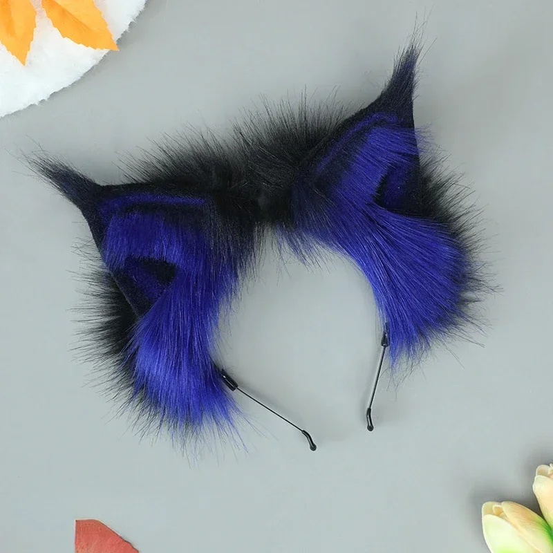 Plush Wolf Cat Ears Headband Furry Faux Fur Ear Hairbands Fluffy Animal Fox Hair Hoop Cosplay Lovely Realistic Hair Accessories