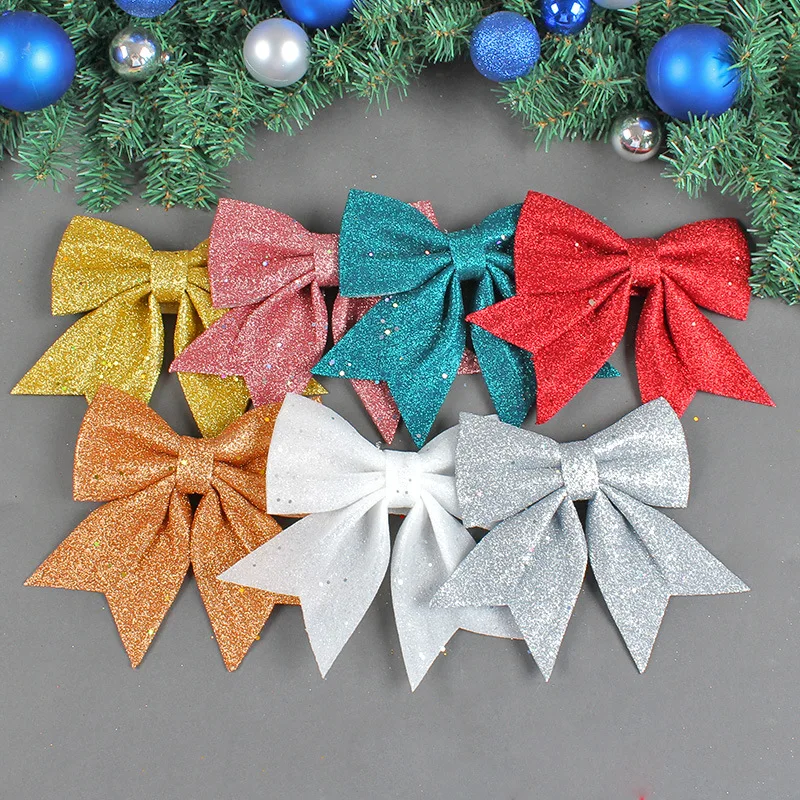 5Pcs/Set 20cm Sparkling Bow Christmas Decorations Xmas Tree Pendant Ornament for Home Decor New Year Party DIY Bows Decorations