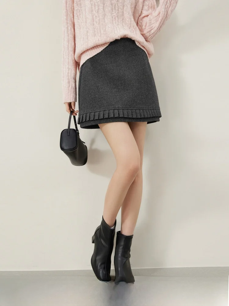 

MIU High Waist Pleated Skirt Women's ey ort Skirt Winter Ele Sle Polyester Fiber A-Line Skirt Daily Wear