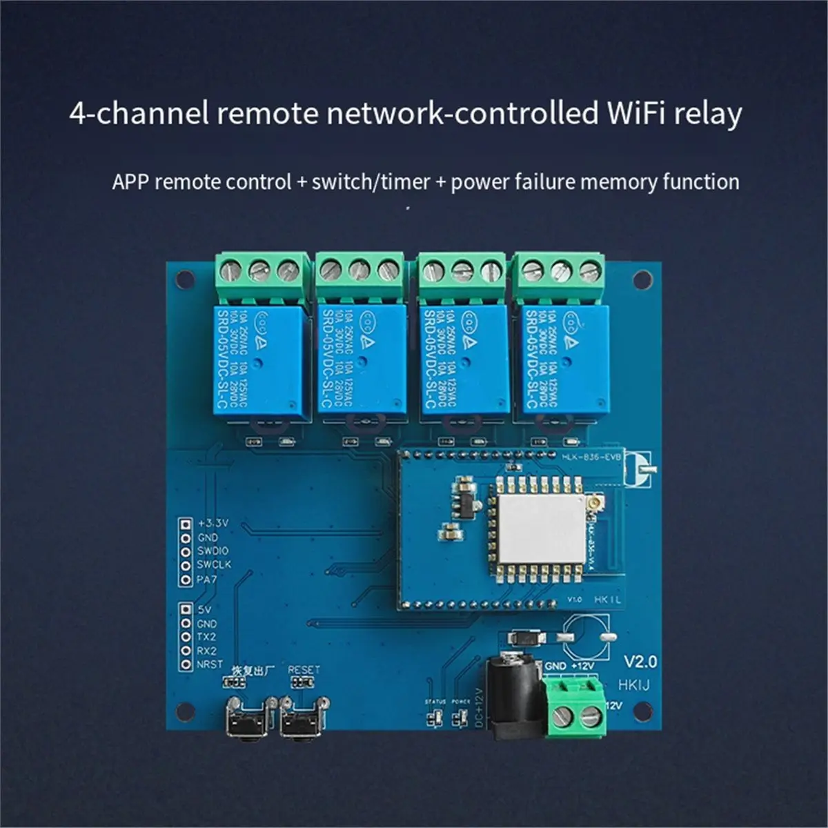 B21B SW04-W Four-Channel Remote Network Control WiFi Relay Mobile Phone Switch Module 250VAC 10A US Plug