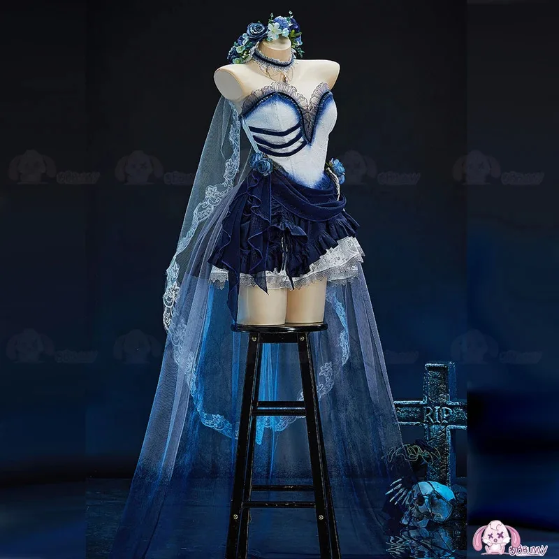 Mascarada de cadáver novia Emily Cosplay disfraz de Halloween fantasma zombi fiesta hasta mujeres Doujin vestido gótico traje peluca yi;4