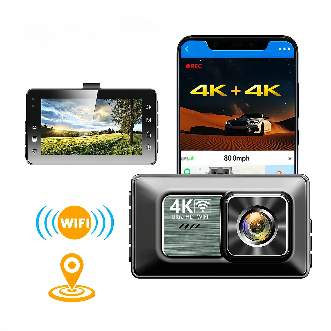 High-definition 3 inch 4K+4K driving recorder front and rear double recording night vision high-definition car recorder WiFi