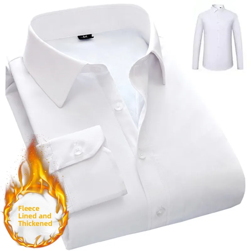 

Thiened Fce Long Sve irt Men's Autumn Winter Slim Fit Casual Profional Workwear irt Coat Warmth Busin Sle