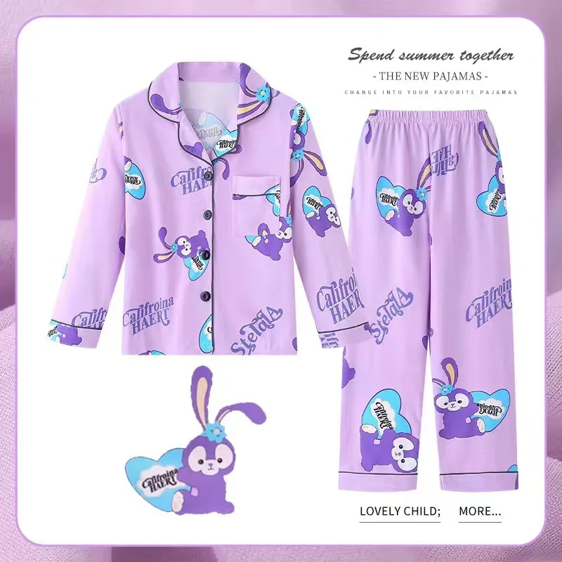 New Children's Pajamas Kuromi Cartoon Home Pajamas Star Delu Air-conditioned Suit Cardigan Home Suit Set