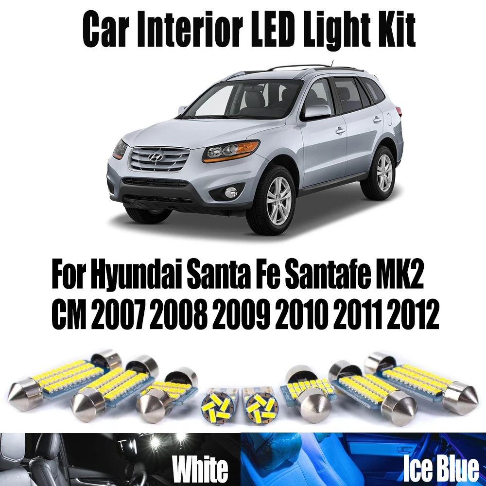 

12Pcs For Hyundai Santa Fe Santafe MK2 CM 2007 2008 2009 2010 2011 2012 Car Accessories LED Interior Ceiling Light Car Bulb Kit