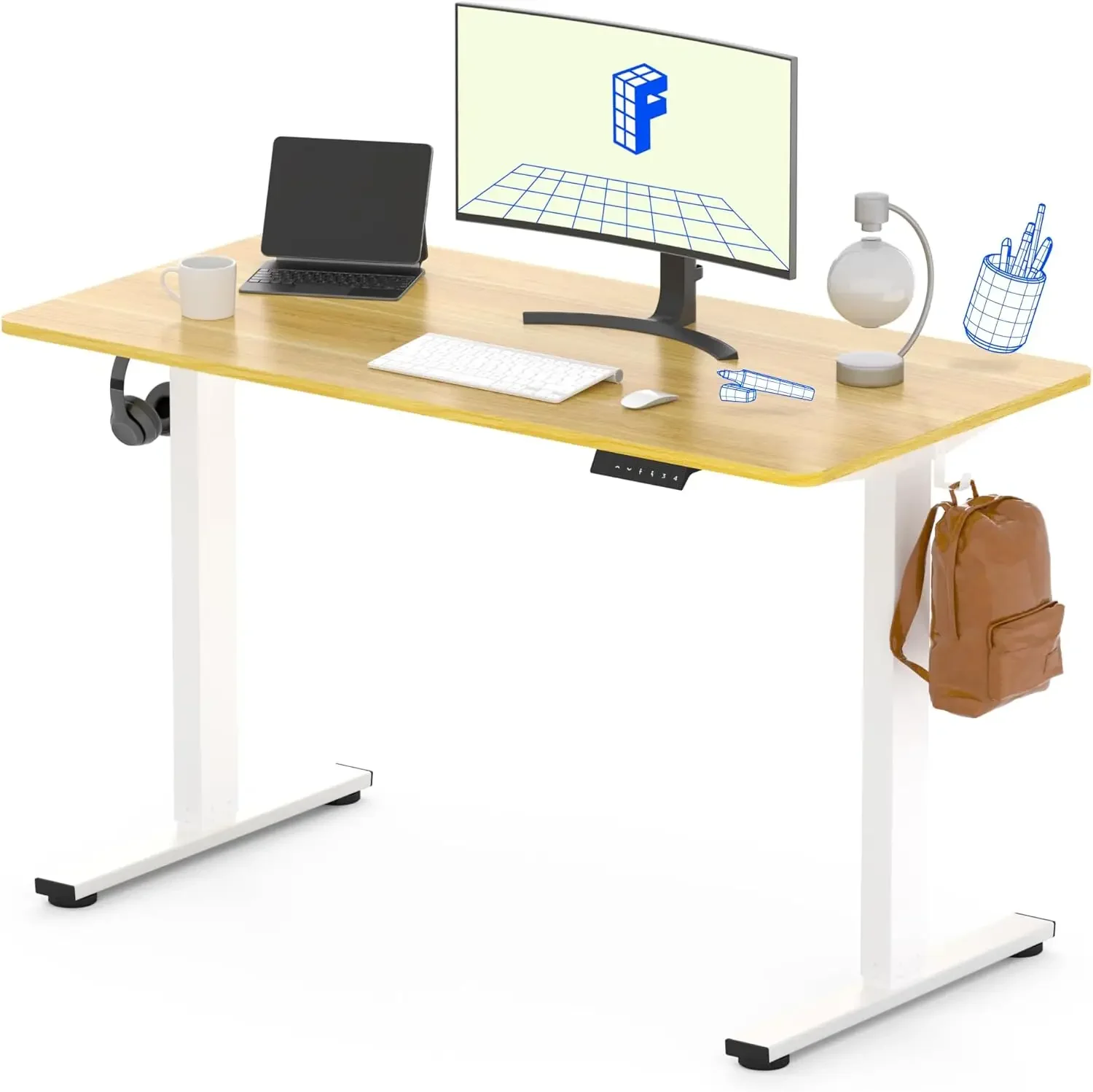 48 x 24 Inches Height Adjustable Desk Stand up Desk Home Office Table for Computer Laptop (White Frame + Maple Desktop)