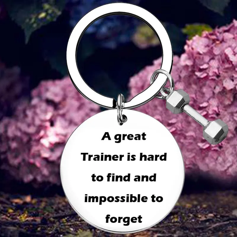 Trainer Gift Keychain Fitness Great Trainer Is Hard to Find Exercise Key Rings Weighted Barbell Dumbbell Charm, Workout Gifts