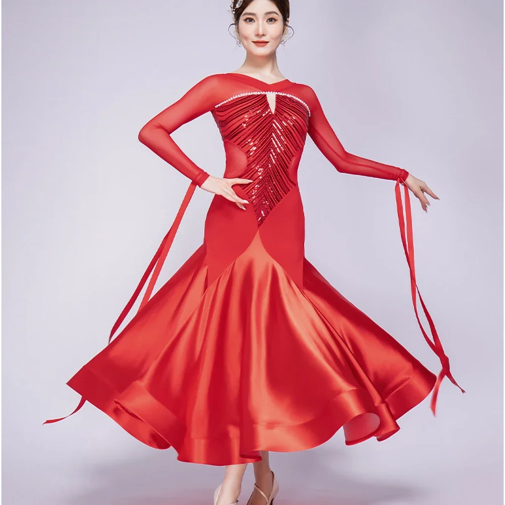 Robe de danse moderne pour femmes, nouvelle danse de salon, robe de concours de danse de salon, robe de spectacle de danse à paillettes élégante