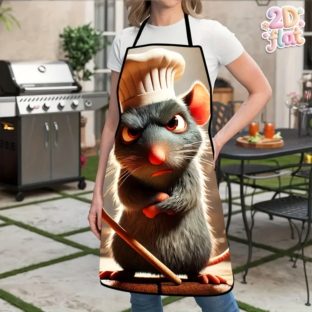 1 Piece of Ratatouille Movie Cartoon Pattern Apron, Perfect for Crafting , Chef Waiter Cafe Barbecue Restaurant Apron