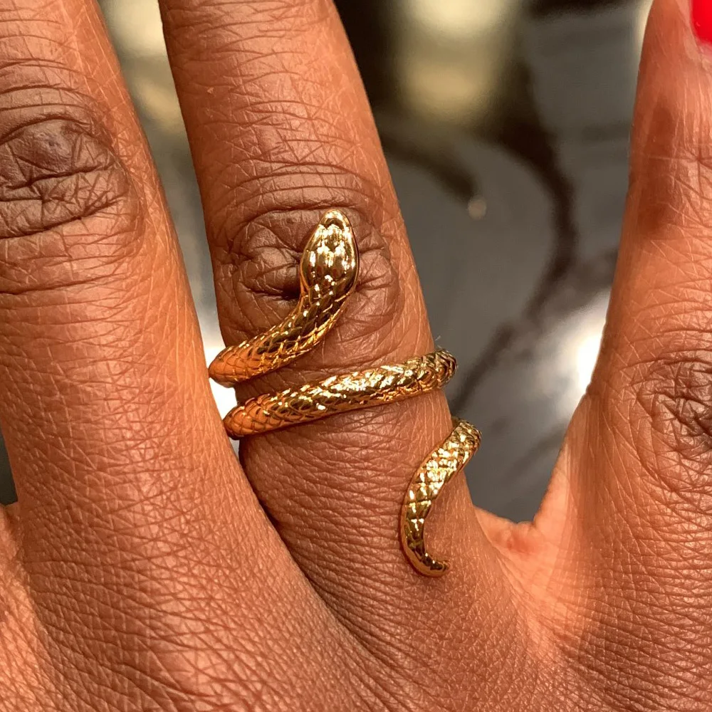 Snake Rings For Women Men Punk Hip Hop Open Adjustable Gold Plated Ring Stainless Steel Zircon Aesthetic Jewelry anillos Homme