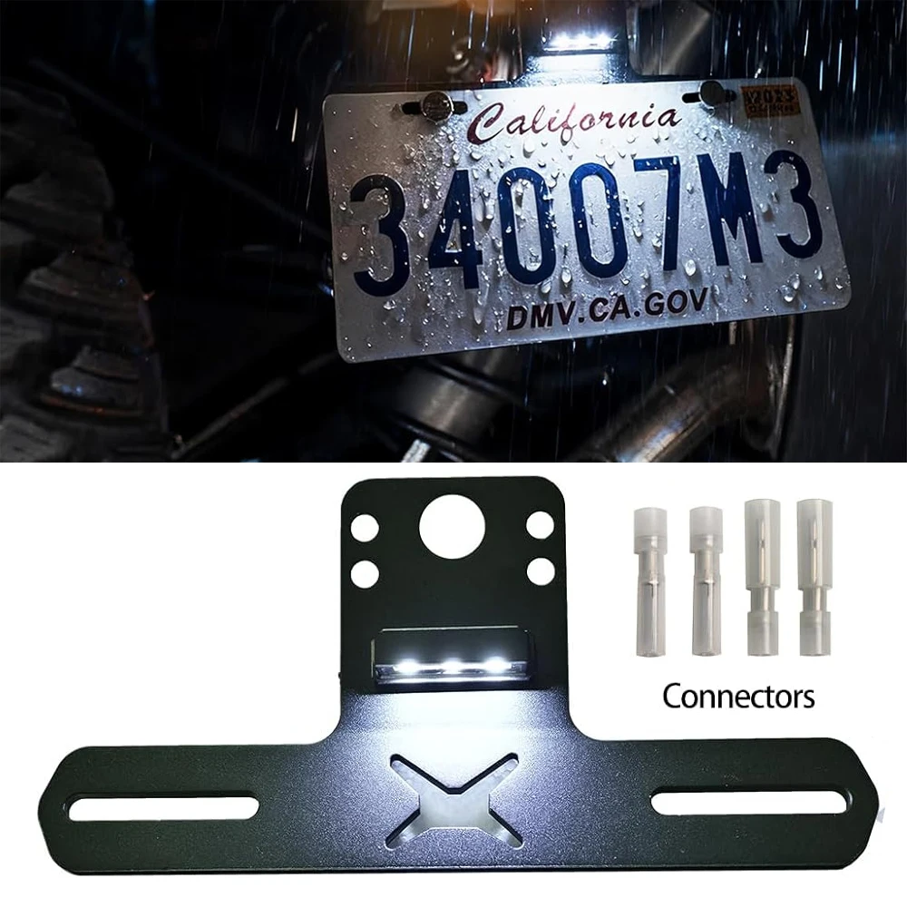 

Universal UTV License Number Plate Bracket with LED Light Fender Eliminator Kits CNC Aluminum for Golf Cart RV Truck Snowmobile