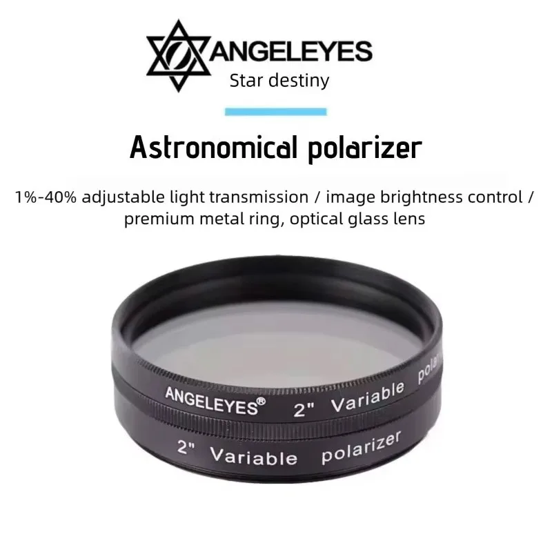 Filtre polarisant variable Angeleyes de 2 pouces pour oculaire astronomique de télescope, avec gradation progressive de l'intensité lumineuse.