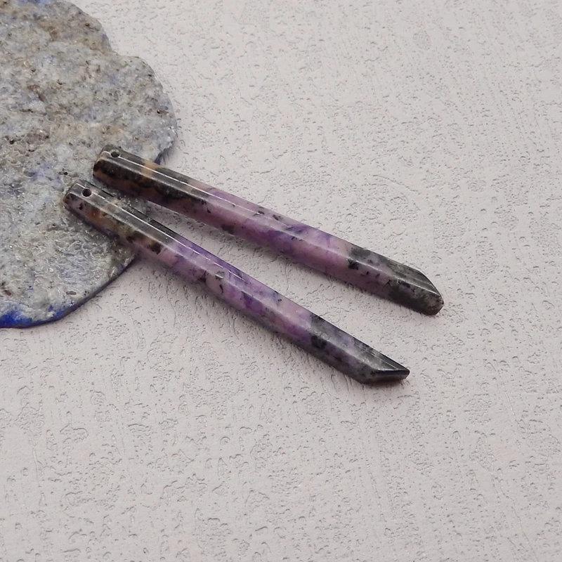 Natural Stone Charoite Long Dangle Gemstone Earring Beads,Fashion Jewelry Earrings Accessories For Women 50x4x4mm 5g