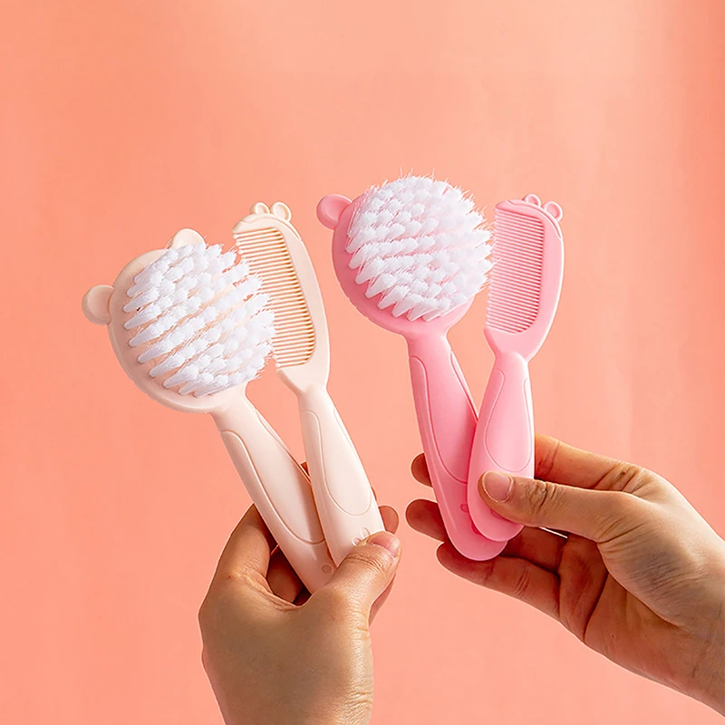 

2pcs Portable Newborn Toddler Hairbrush Comb Set Nylon Soft Brush Head Massager