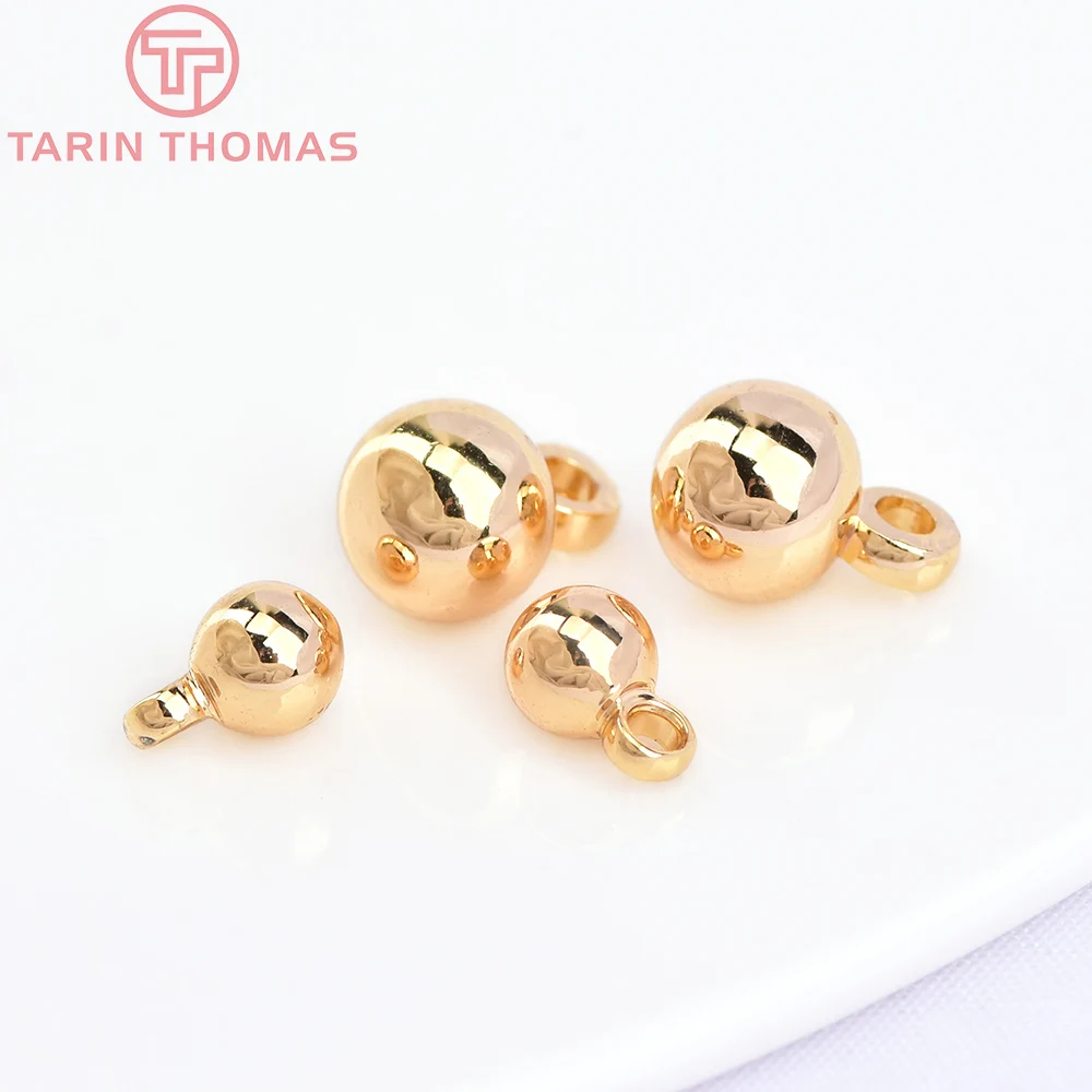 (3101)20PCS 3MM 4MM 5MM 6MM 24K Gold Color Plated Brass Round Beads Charms End Beads High Quality Diy Jewelry Accessories