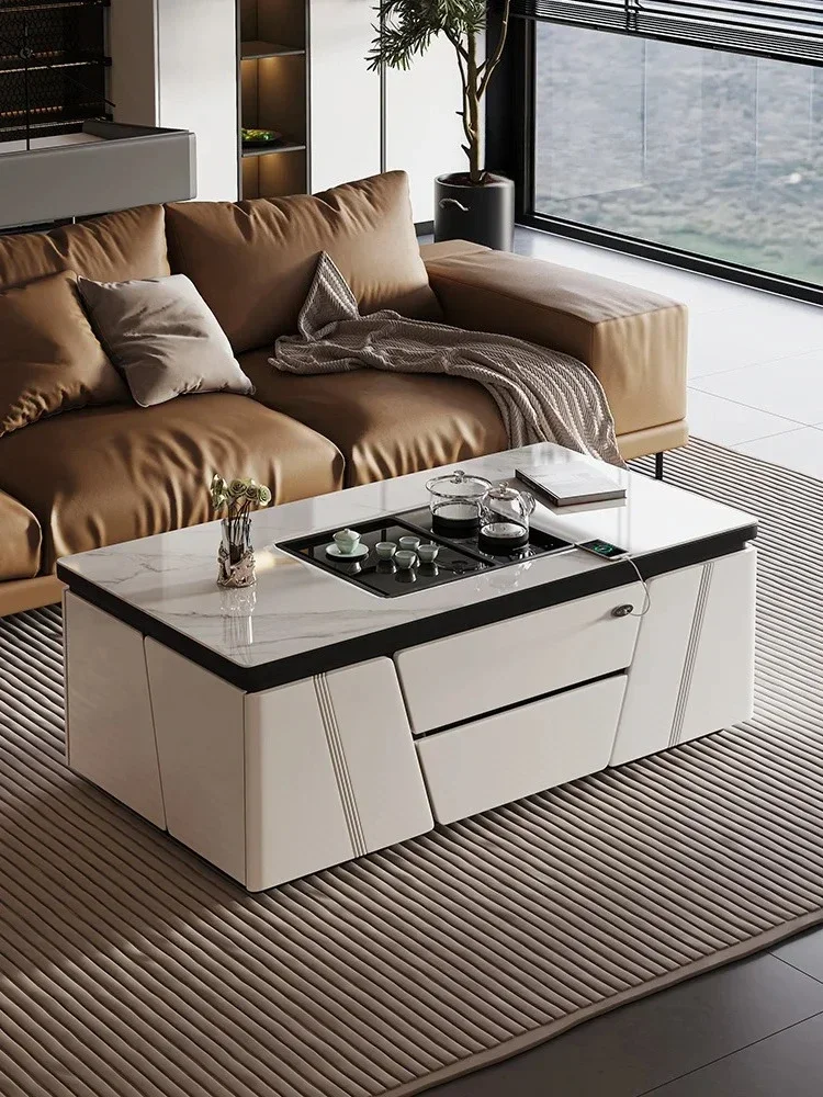 Simple Intelligent Voice Lifting Stone Plate Coffee Table Integrated Living Room Multifunctional Tea Making Table