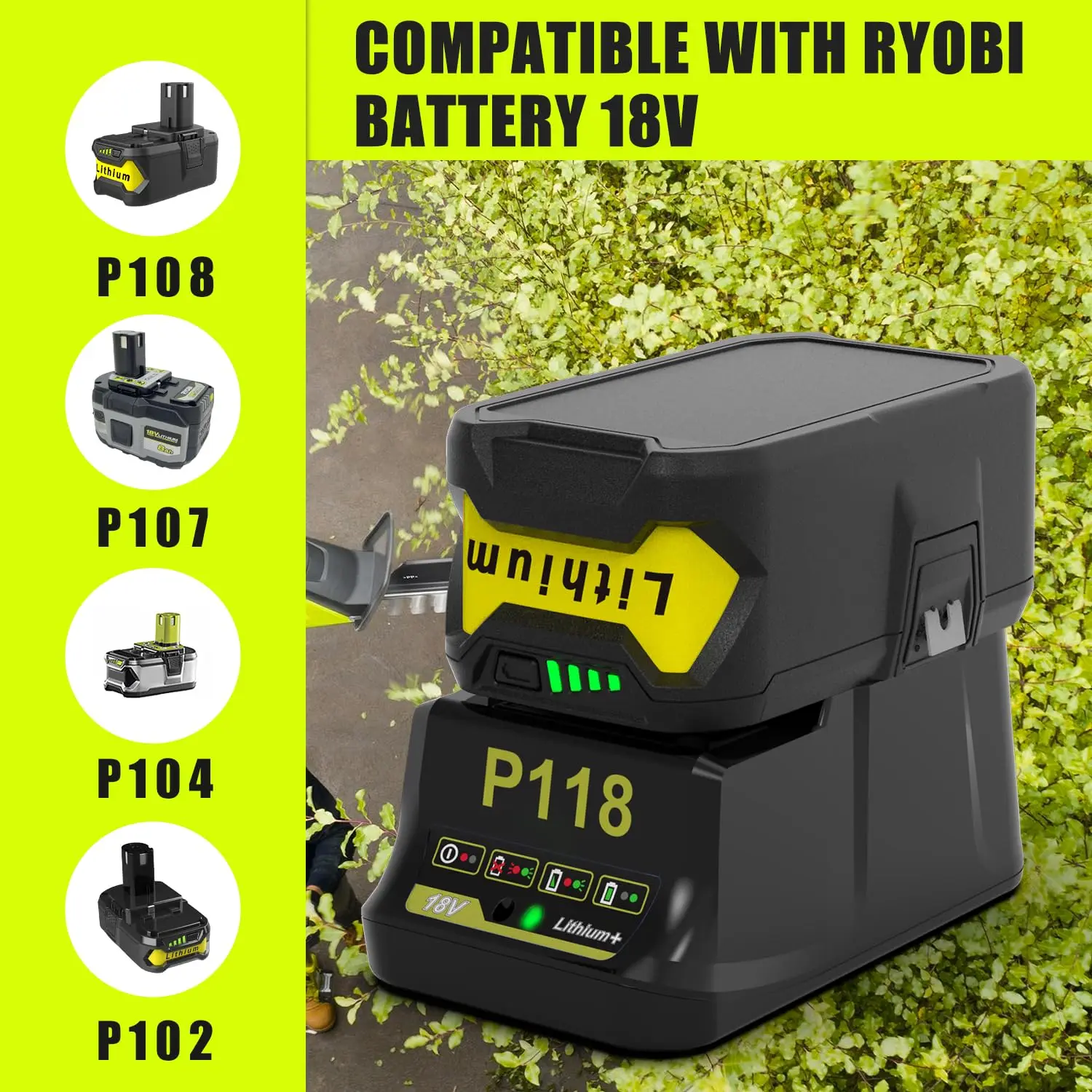 Victpower P118 18V Fast Charger for Ryobi ONE+ Lithium-Ion Batteries, Replacement for P117 P118B, Compatible with Ryobi 18V
