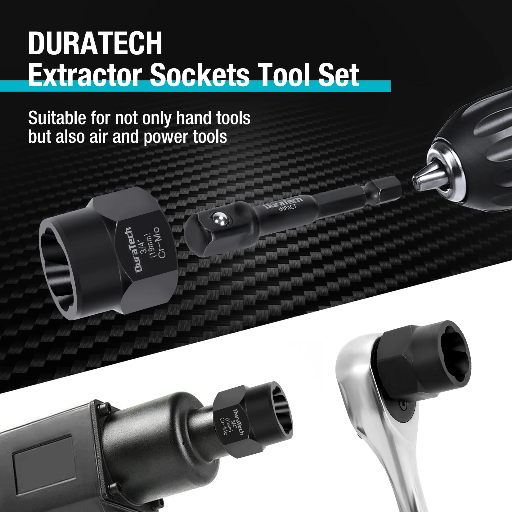 DURATECH 15PCS Impact Bolt&Nut Remover Set 3/8” Drive Bolt Extractor Socket Tool Set with 2 Hex Adapters Car Repair Tool