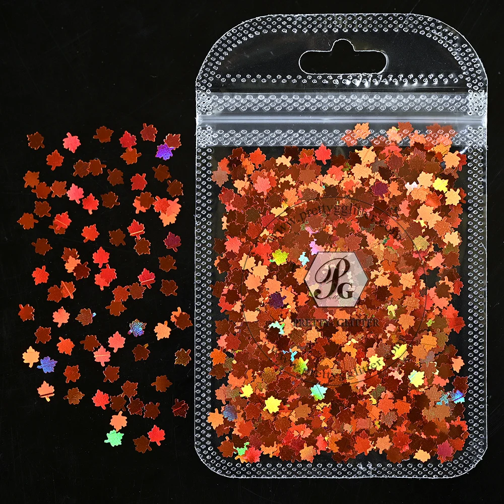 

PrettyG 4MM Fall Leaves Shape Glitter Autumn Sequin Holographic Laser Glitter Supplies For Epoxy Resin Nail Art DIY Decoration