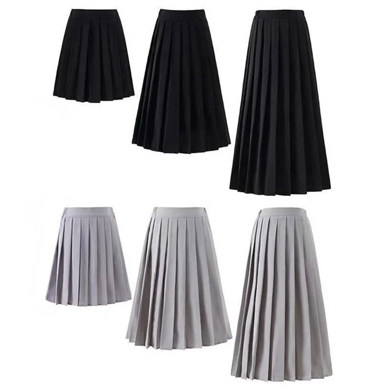 

2023 Elastic Waist Japanese Student Girls School Uniform Women Long Midi Skirt Ladies Fashion Party Skirt Female Pleated Skirt