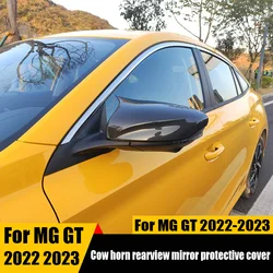 For MG GT 2022 2023 Cow horn rearview mirror cover with bright black carbon fiber pattern