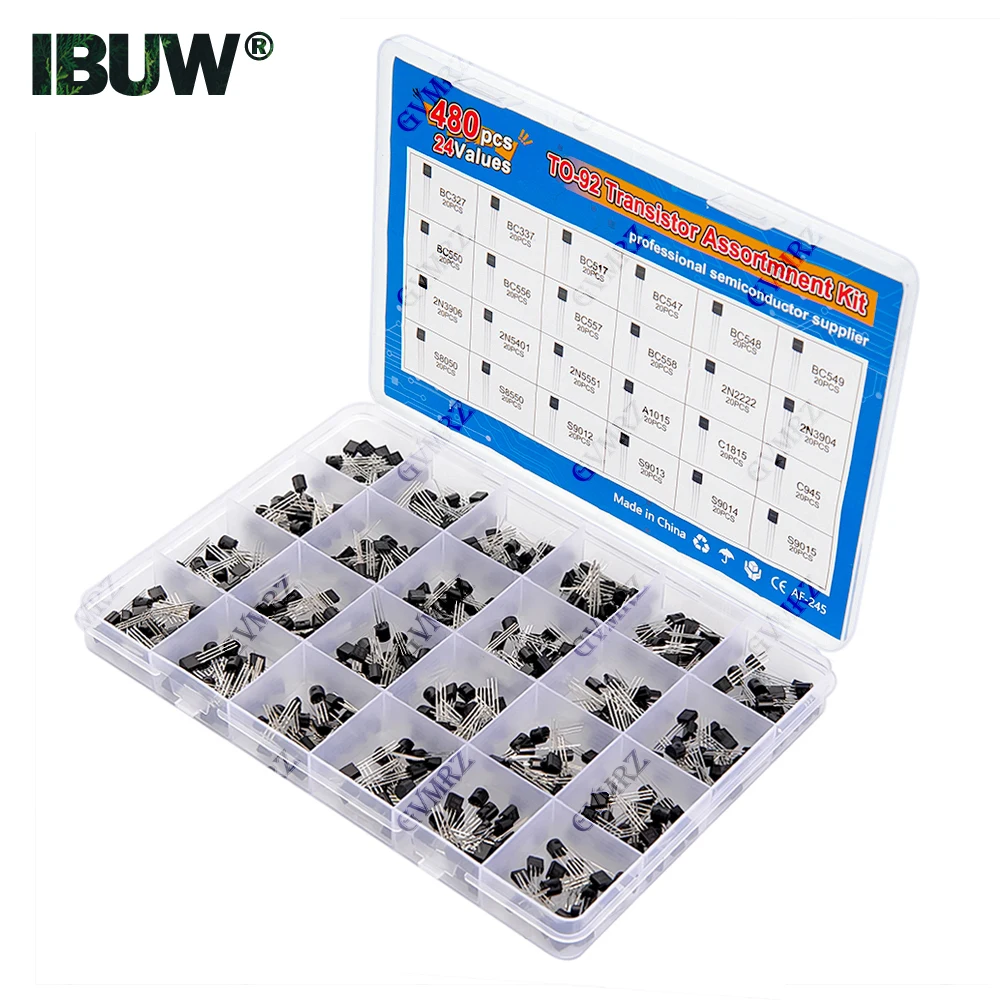 480PCS 24Values TO-92 Transistor Assortment Kit (2N2222/S8050/BC337 etc.) in Box for Arduino DIY Electronic Project Component