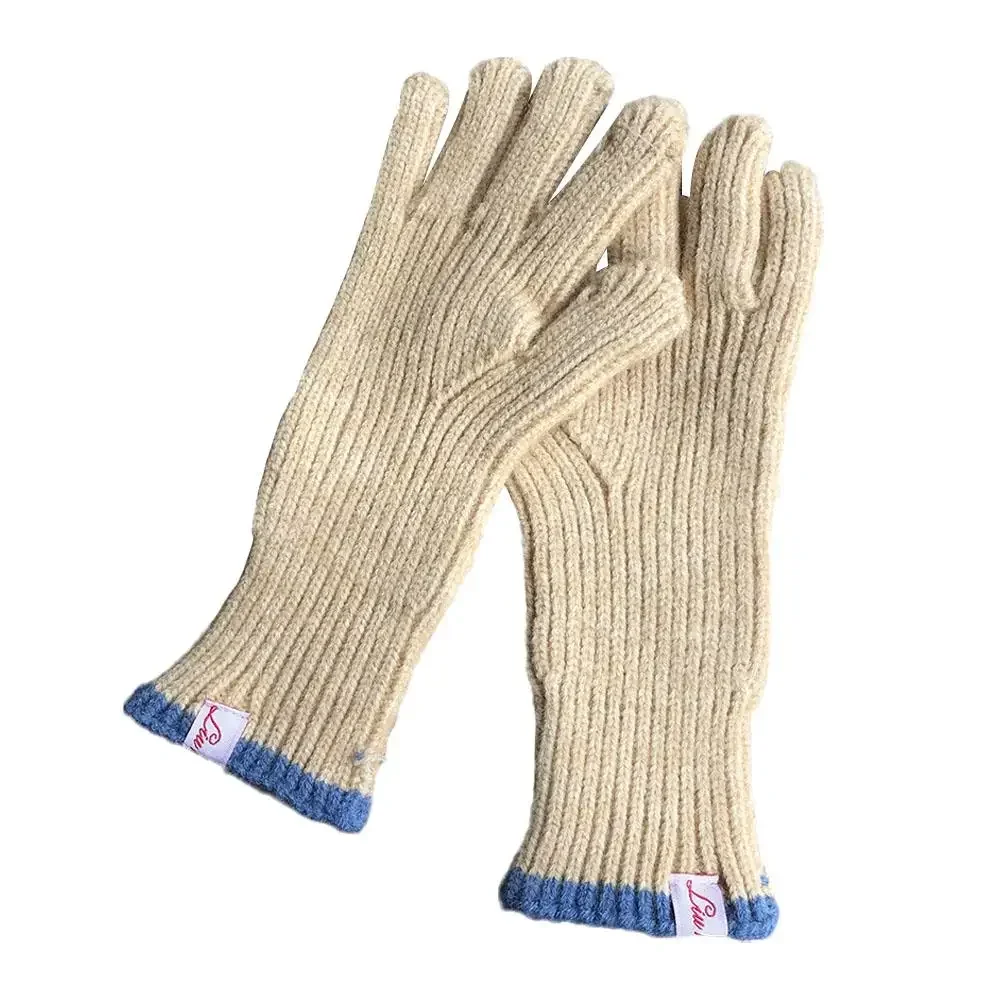 

Pure Color Knitted Woolen Gloves Women Winter Screen Student Riding Split Finger Thick Warm Gloves Couple Christmas Gift