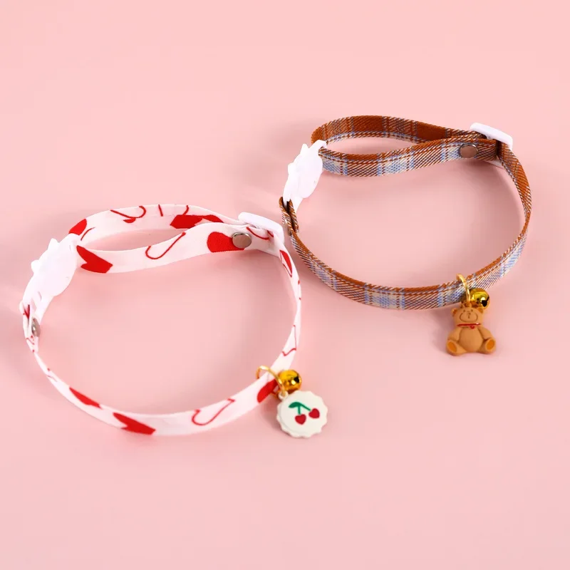 MPK New Cat Collars Cute Cat Biscuit Bear Cherry Bell Adjustable Anti-Suffocation Pet Collar Also Suitable For Dog (A3261)