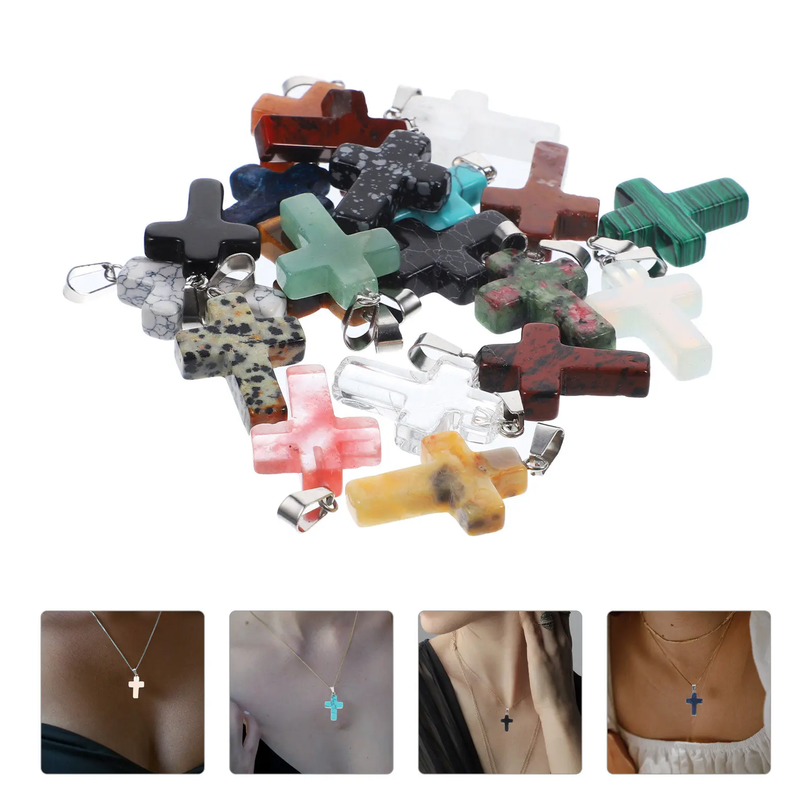 

20pcs Stone Cross Pendant Beads Smooth Natural Stone Cross Bead DIY Jewelry Making Necklace Bracelet Crafts Accessories