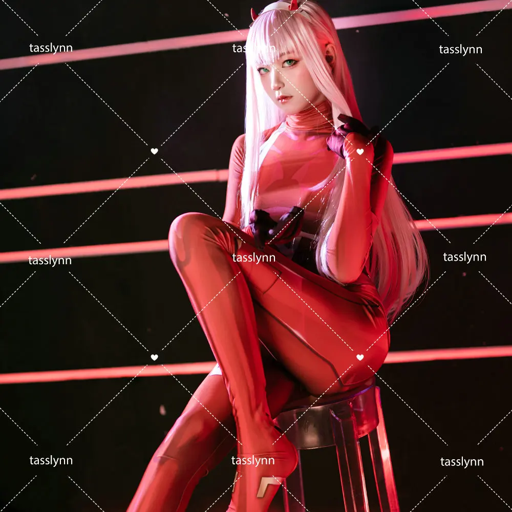 DARLING in The FRANXX Costume ZERO TWO Cosplay Halloween Costumes for Women Sexy Zentai  Spandex 02 Bodysuit