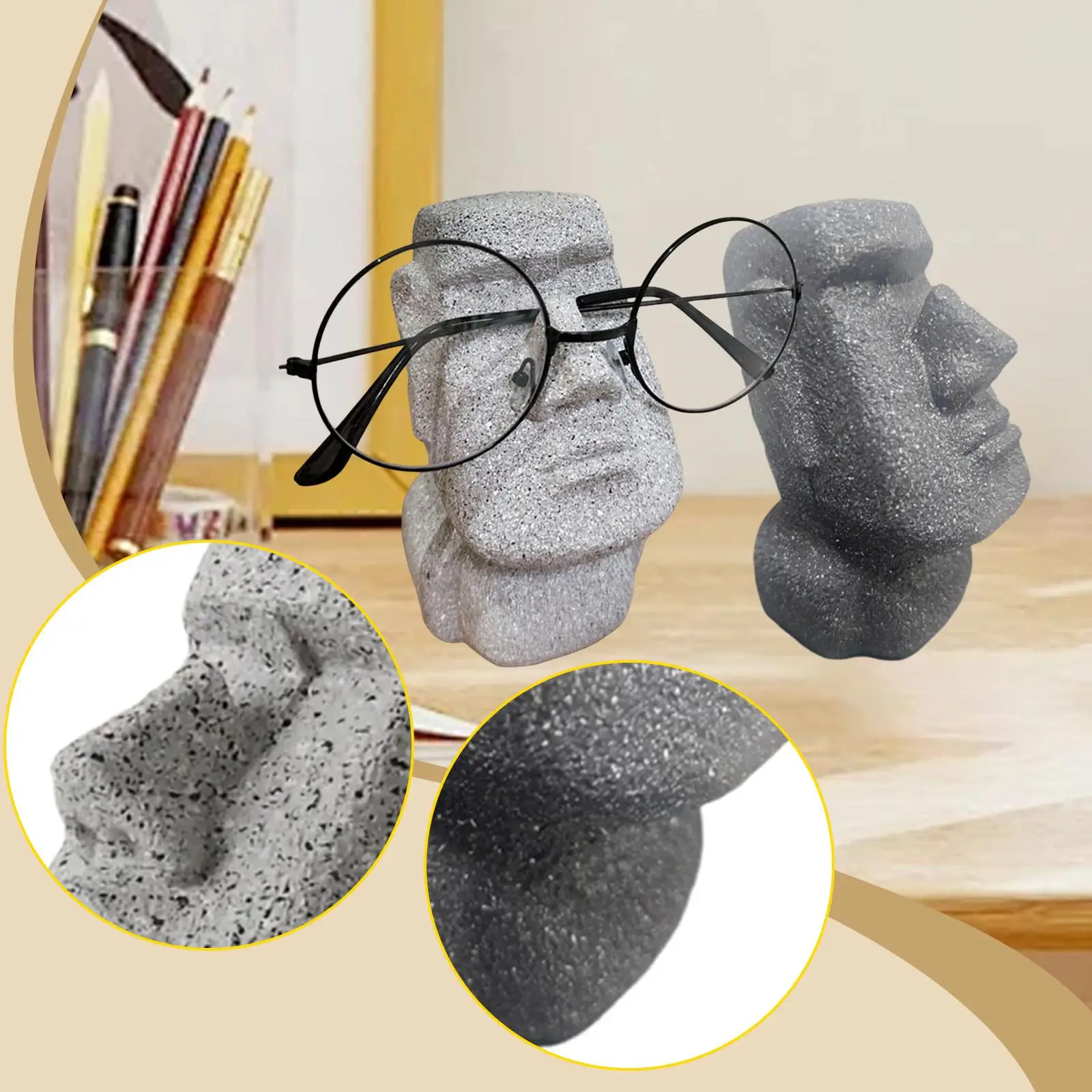 

Glasses Holder Stand Easter Island Moai Head Sculpture Statue for Countertop