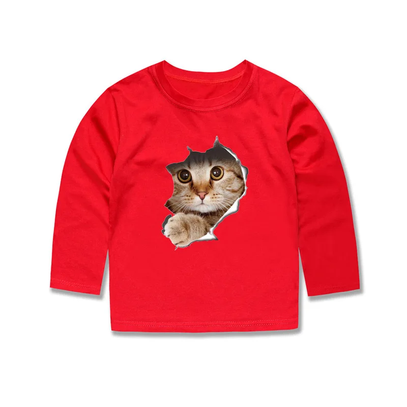 Cat Autumn Clothes for Kids Cartoon T Shirt Long Sleeve 100% Cotton Baby Tshirt 6 to 9 12 18 24 Months Girl Boy Toddler Red Tops