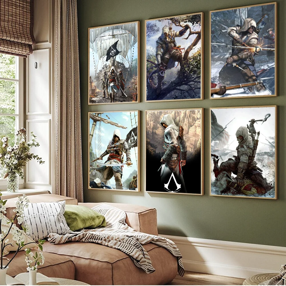 Video Game A-Assassins-Creed Vintage Posters Sticky Whitepaper Prints Posters Artwork Posters Wall Stickers