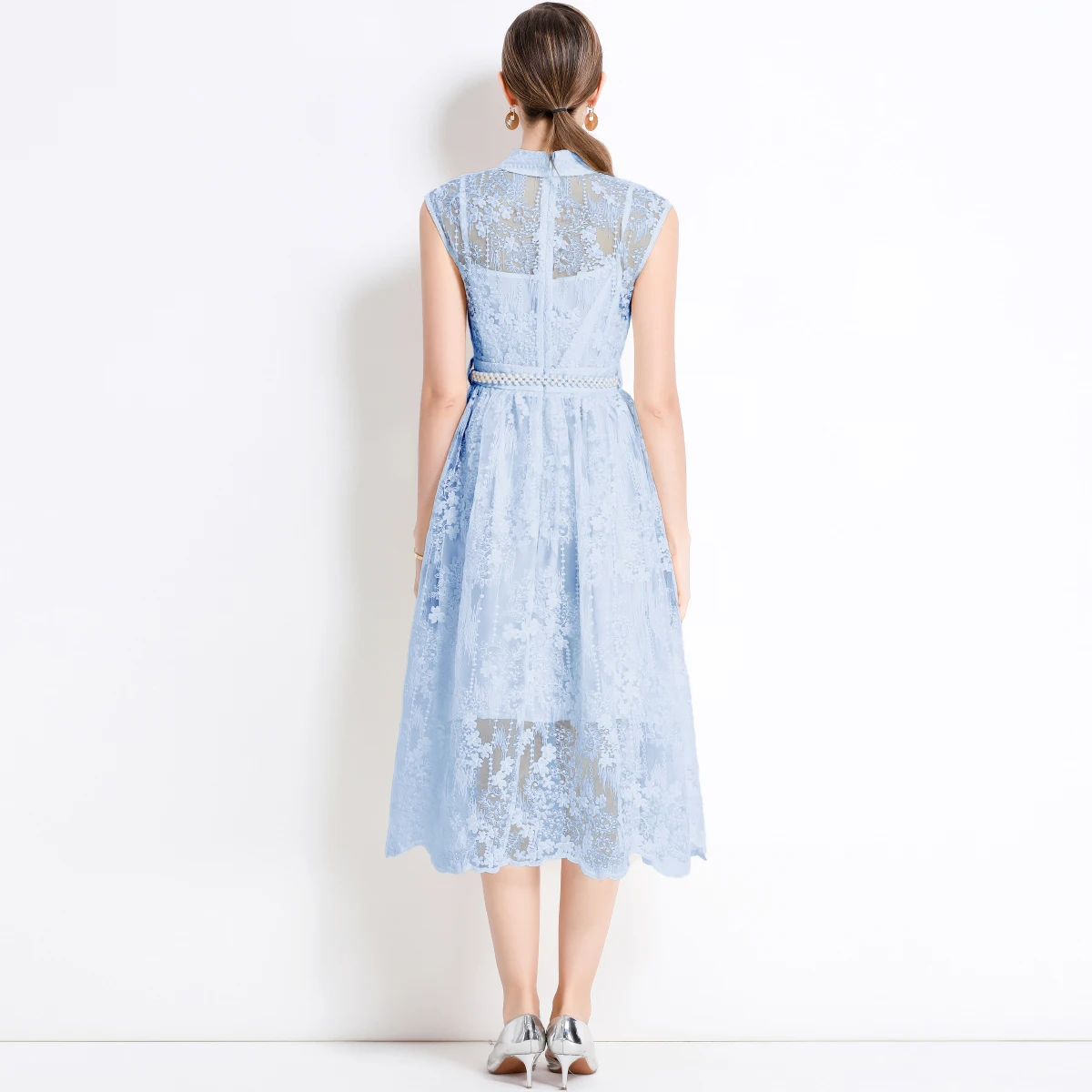 Formal de luxo bordado vestidos de noite feminino verão sem mangas lapela oco para fora crochê renda vestido longo festa jantar vestidos