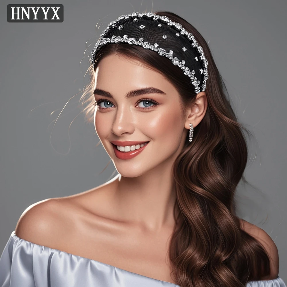 HNYYX Bling Rhinestone opaska szeroka barokowa luksusowa obręcz do włosów akcesoria do włosów dla kobiet impreza ślubna biżuteria do włosów A43