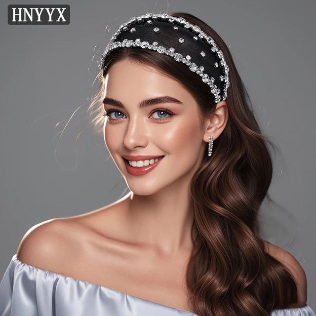 HNYYX Bling Rhinestone opaska szeroka barokowa luksusowa obręcz do włosów akcesoria do włosów dla kobiet impreza ślubna biżuteria do włosów A43