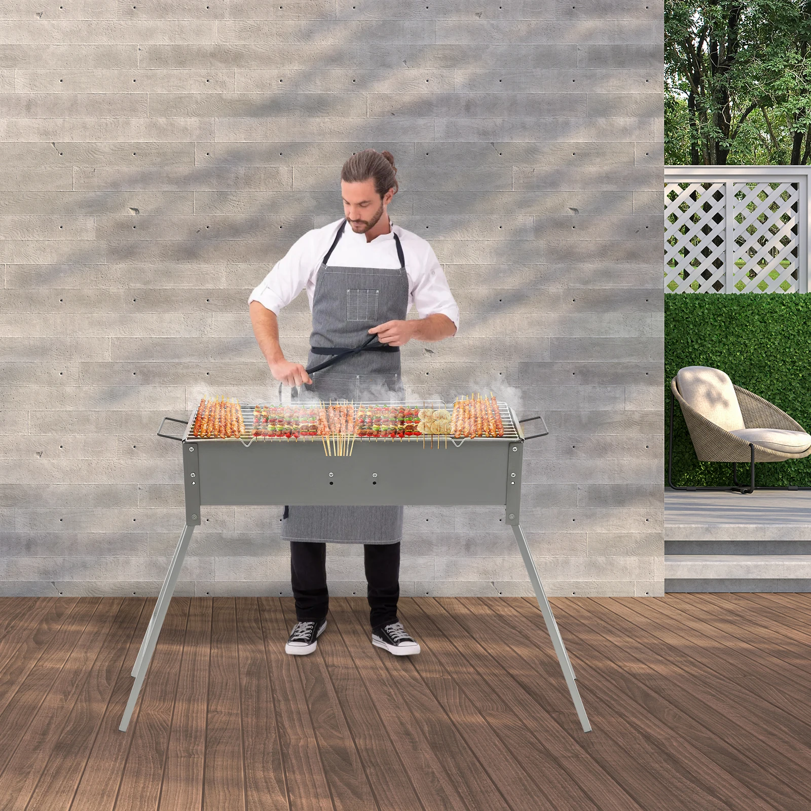 Gril de Barbecue Portable 24x7 pouces, gril de Barbecue de Camping pliant, grilles à charbon de bois, porte d'air réglable et plateau à charbon de bois, pour la plage, utilisation de fête