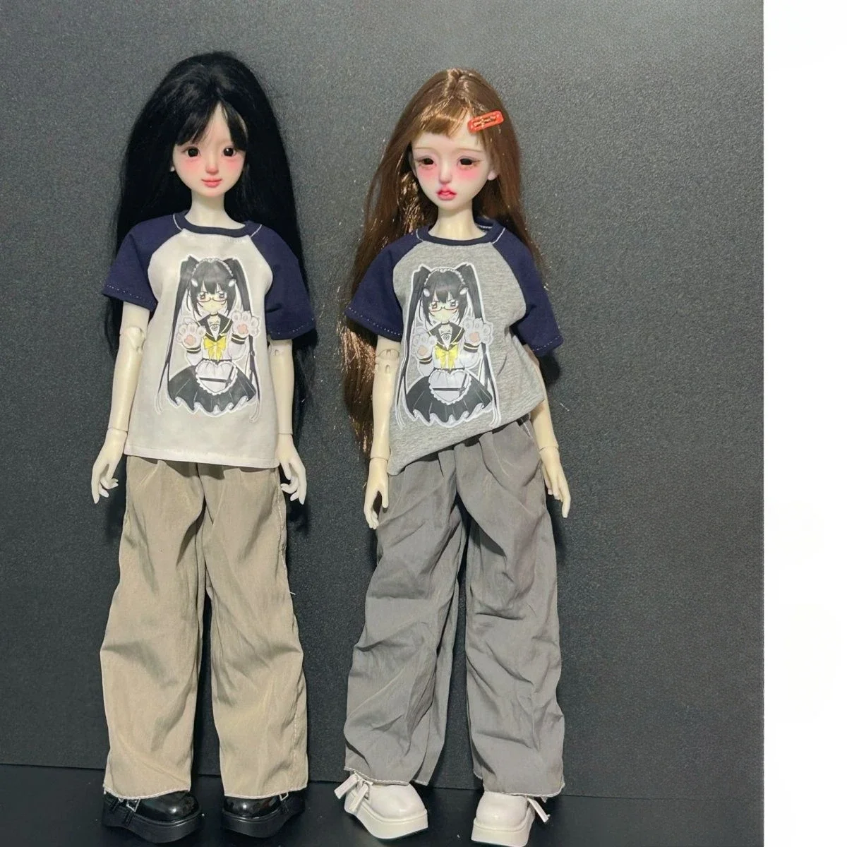 1/6 1/4 Doll's Clothes Suit for 30/45cm Bjd Doll Casual Pants +Anime Short Sleeve T-shirt  Girl Toys Doll Accessories, No Doll