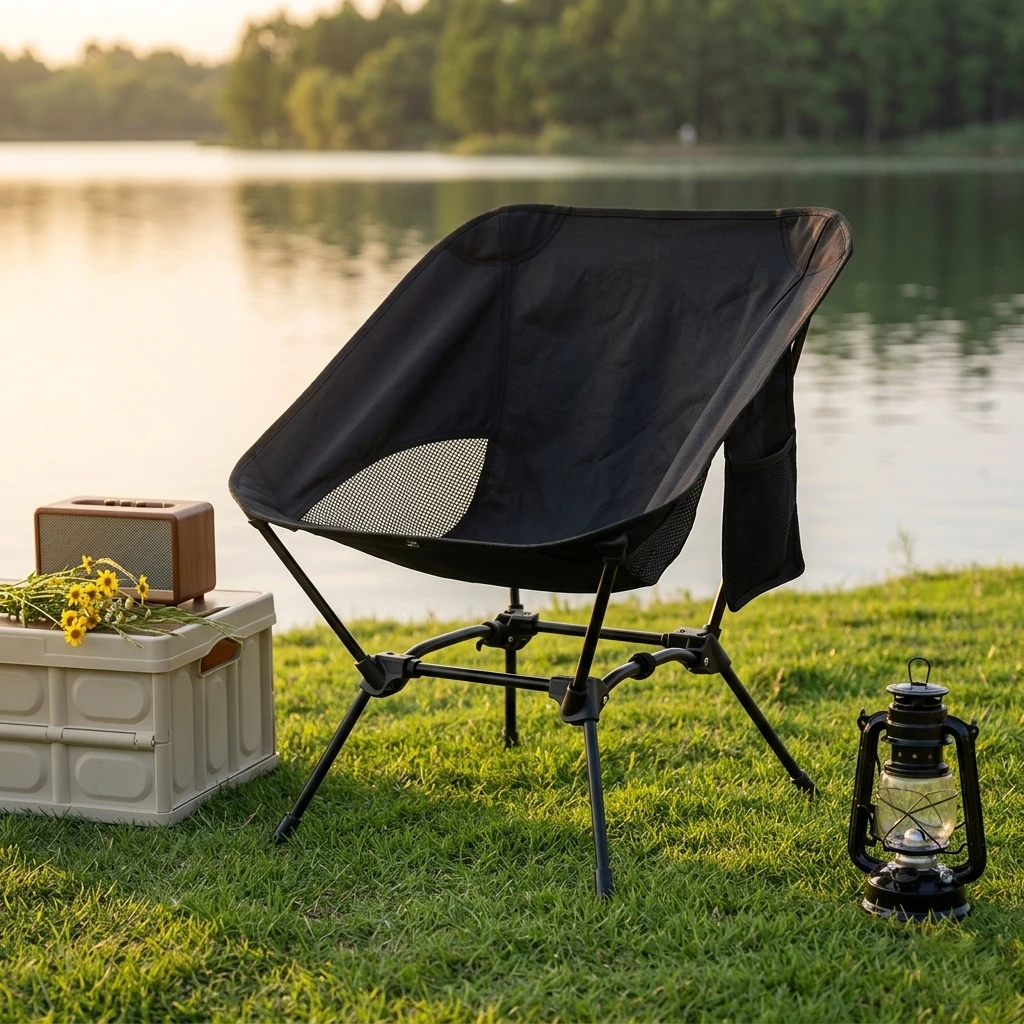 

Outdoor Folding Chair Ultralight Portable Camping Moon Chair Foldable Beach Fishing Chair Breathable Mesh Back with Carry Bag
