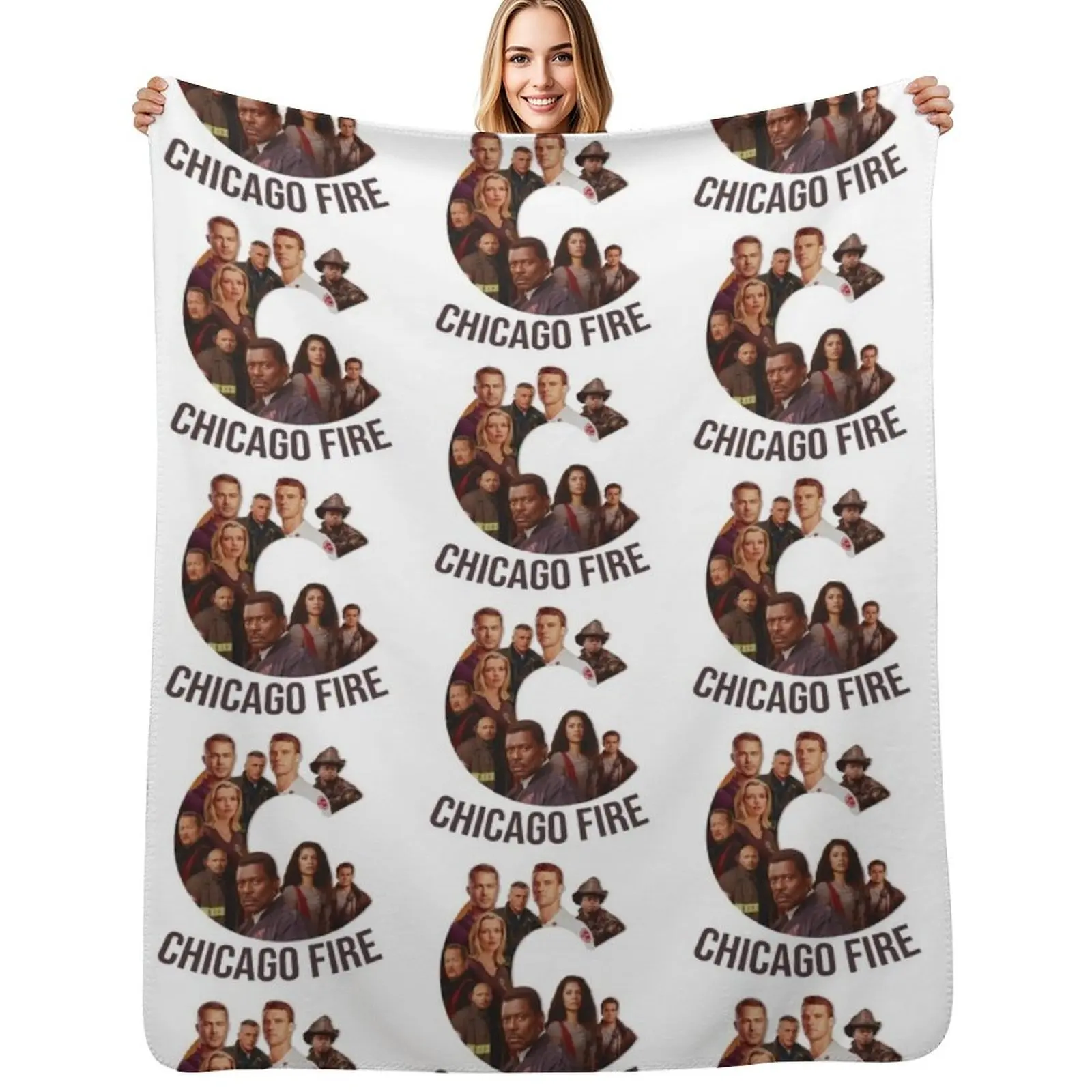 Chicago fire characters cast poster logo Throw Blanket Wrinkle Resistant Lightweight Blanket