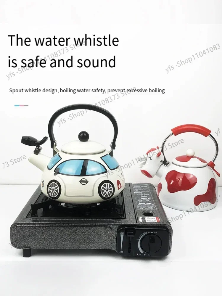 99 New Whistle Kettle Cartoon Stainless Steel Enamel Color Gas Open Fire Induction Cooker Enamel Coffee Pot