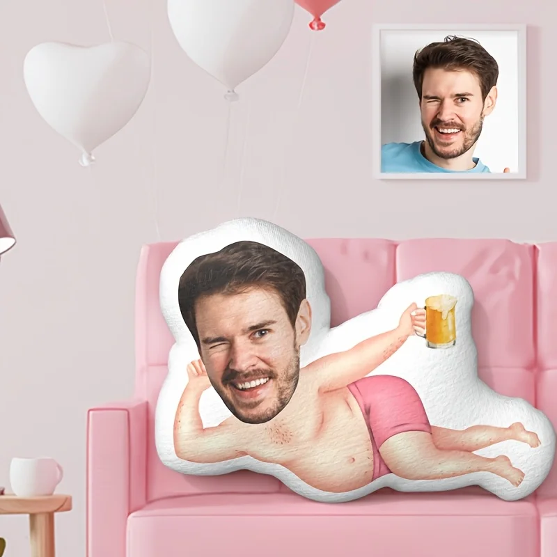 Customize a Fun Plush Pillow with Your Photo, My Face Doll Custom Doll, Suitable for Car Sofa Bed, Dormitory Decoration, Valenti
