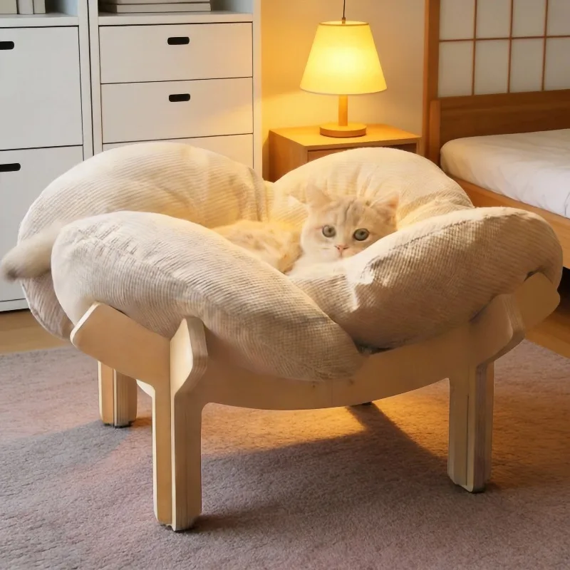 

With Soft Cushion Three-Color Wooden High Leg Cat Bed - Comfortable Pet Sofa, Ideal for Cats And Small Dogs, Includes Hardware T
